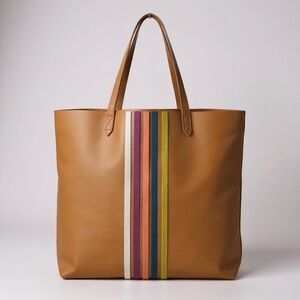 MADEWELL The Transport Leather Large Tote - Rainbow Stripe Edition